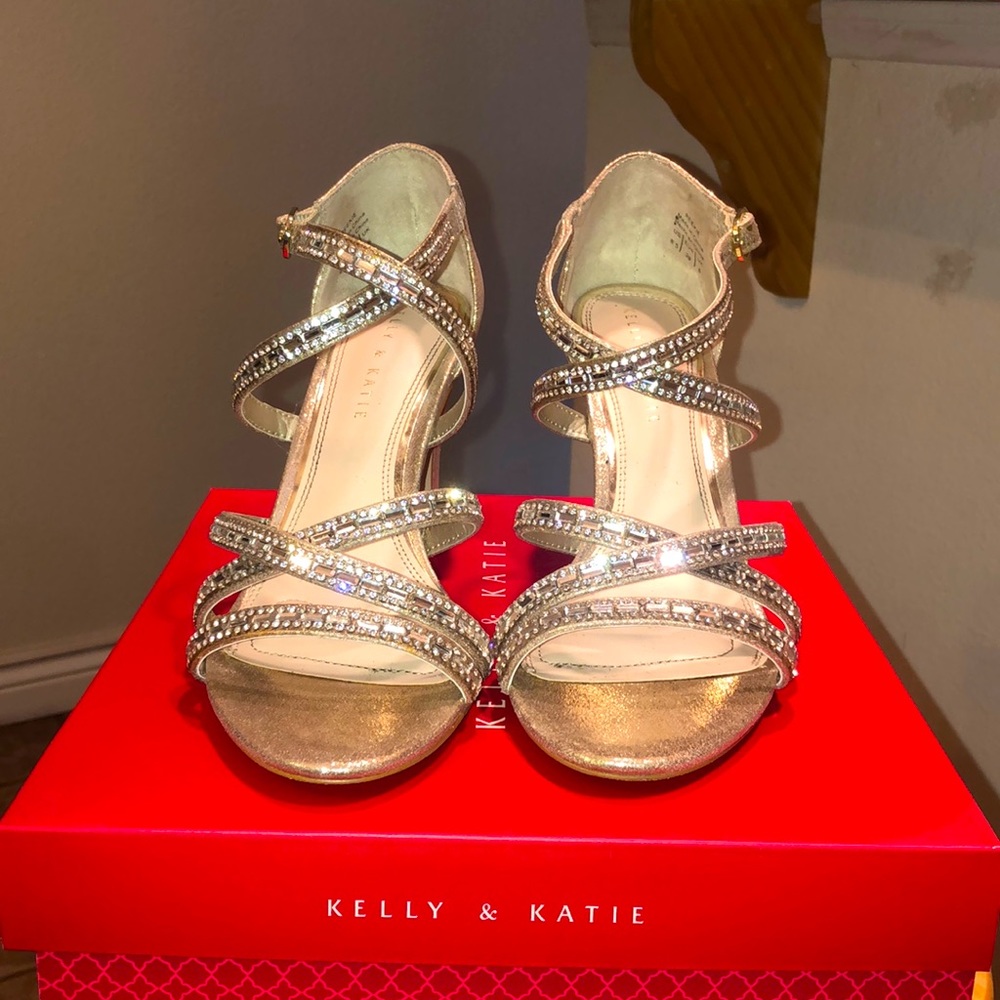 Gold Metallic and Rhinestone Heels